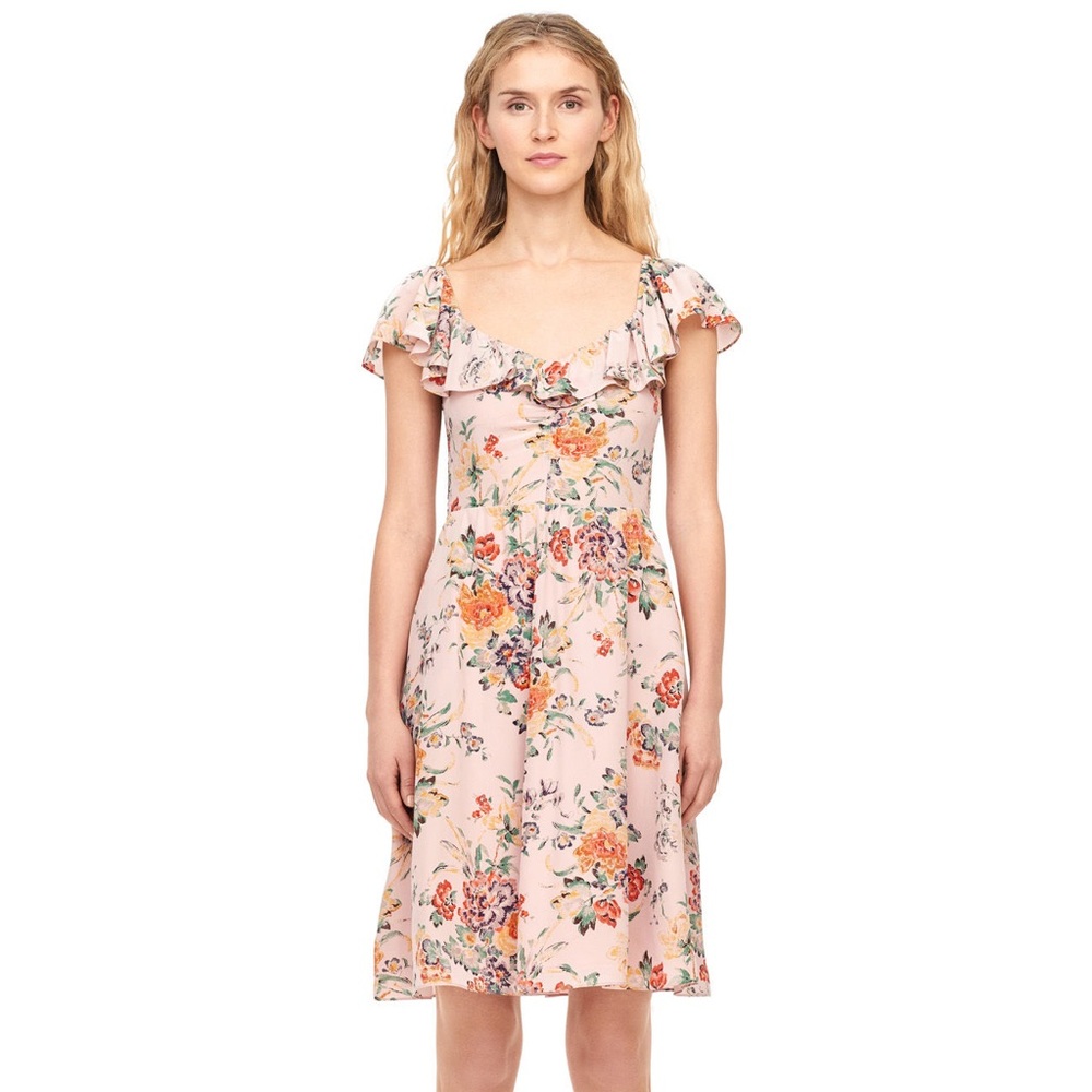 Rebecca Taylor Silk Blush Floral Midi Dress